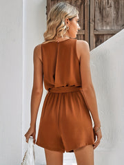 Guipure Lace Tie Waist Romper Sleeveless V neck Jumpsuit