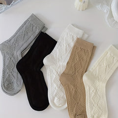 5 Pairs Argyle 3D Textured Socks Soft & Comfy