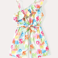 Toddler Girls Tie Dye Graphic Ruffle Romper Jumpsuit for Beach Vacation