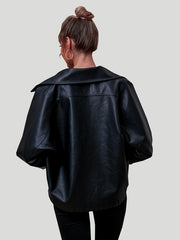 Drop Shoulder Lapel Oversized Jacket Faux Leather Outwear
