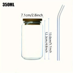 Glass Cup With Bamboo Cover And Glass Straw 16.91oz