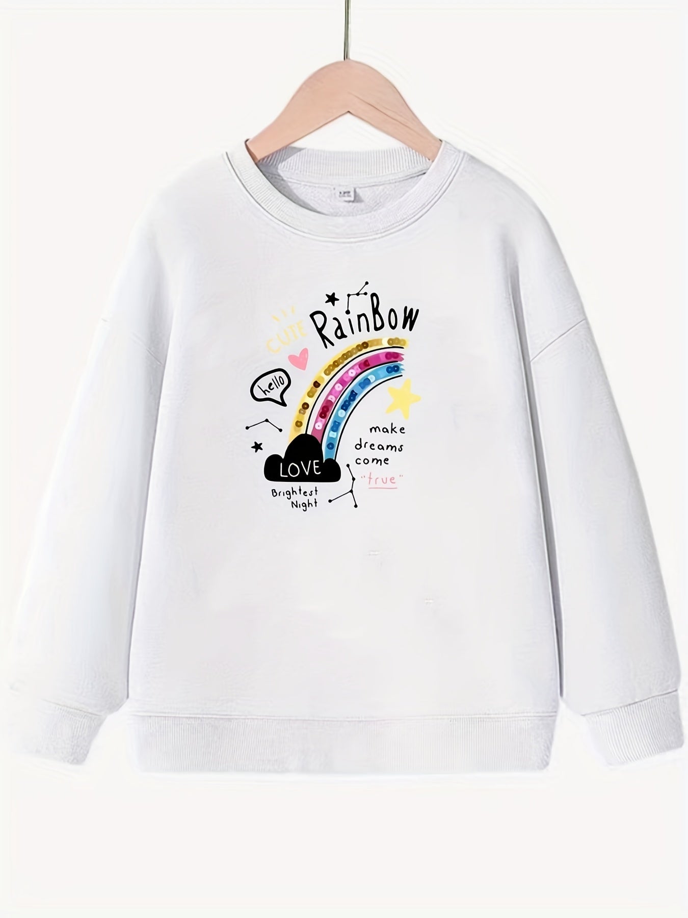 Girls Star Rainbow Graphic Crew Neck Sweatshirt Top