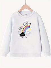 Girls Star Rainbow Graphic Crew Neck Sweatshirt Top