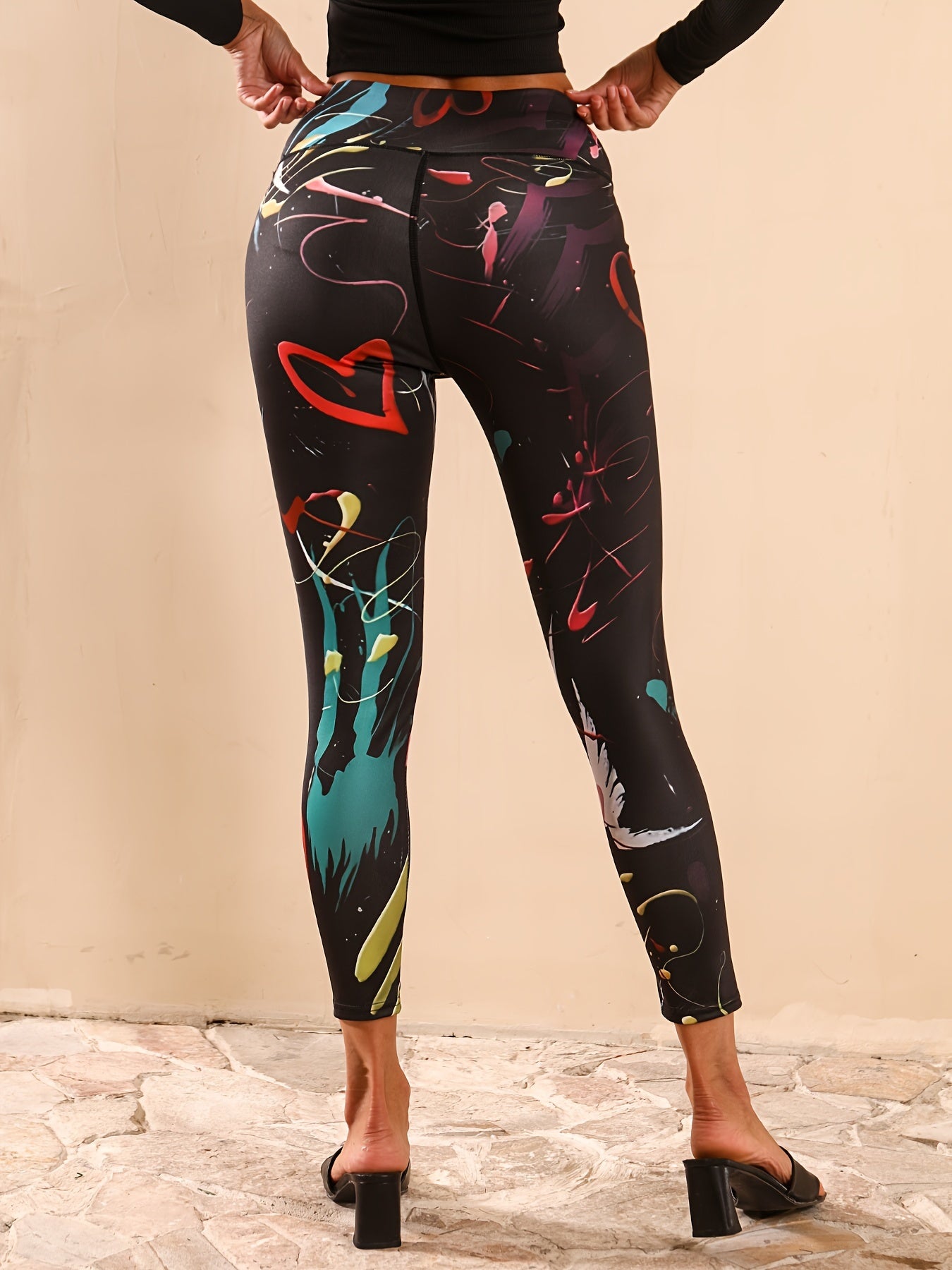 Graffiti Print Yoga Workout Pants Stretch Leggings Women Activewear
