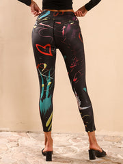 Graffiti Print Yoga Workout Pants Stretch Leggings Women Activewear