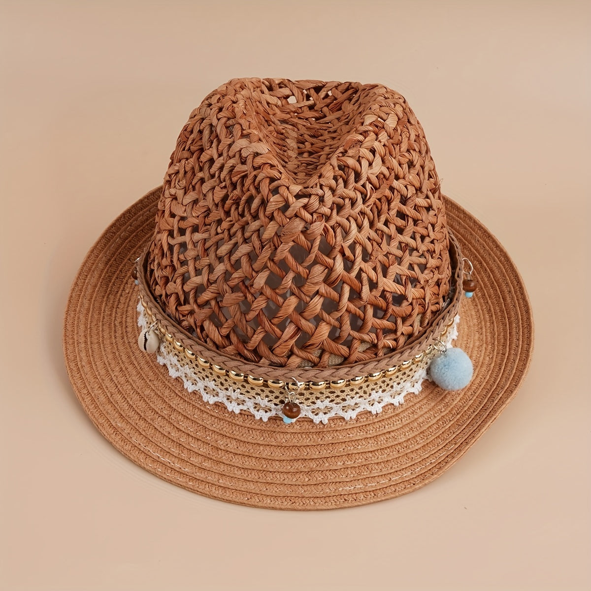 Vintage Jazz Fedora Cap Boho Straw Sun Hat