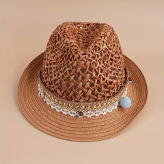 Vintage Jazz Fedora Cap Boho Straw Sun Hat