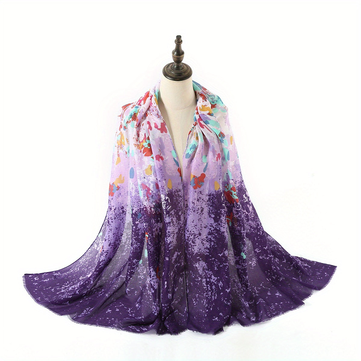 Gradient Causal Scarf Tie Dye Print Shawl Frayed Edge
