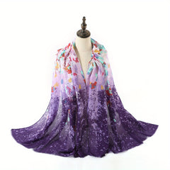 Gradient Causal Scarf Tie Dye Print Shawl Frayed Edge