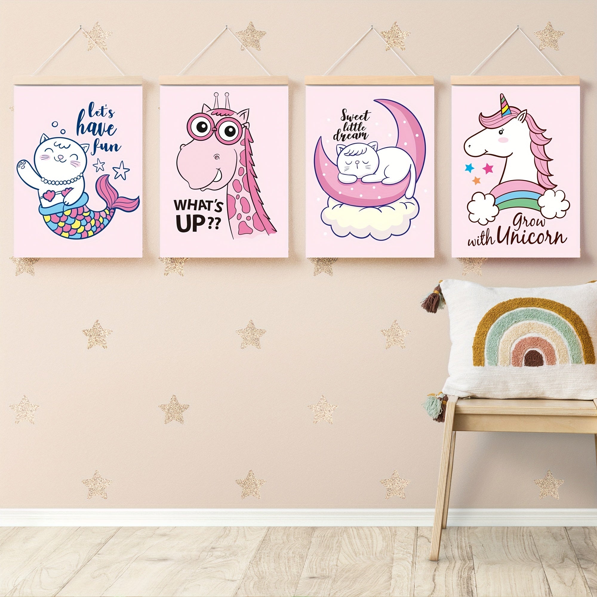 4pcs Animal Themed Wall Hangings for Room Decor, No Frame