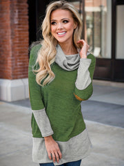 Block Turtle Neck Top Long Sleeve Casual Fall Spring Women's Top