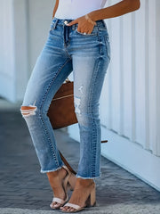 Casual Ripped Fringe Jeans