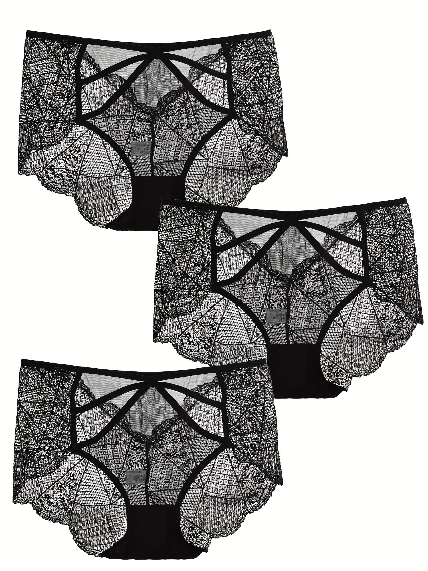 3pk Plus Size Lace Mid Waist Semi Sheer Panties