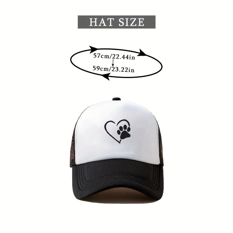 Heart Dog Paw Trucker Hat Printed Mesh Breathable Baseball Cap Unisex