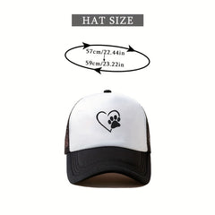 Heart Dog Paw Trucker Hat Printed Mesh Breathable Baseball Cap Unisex
