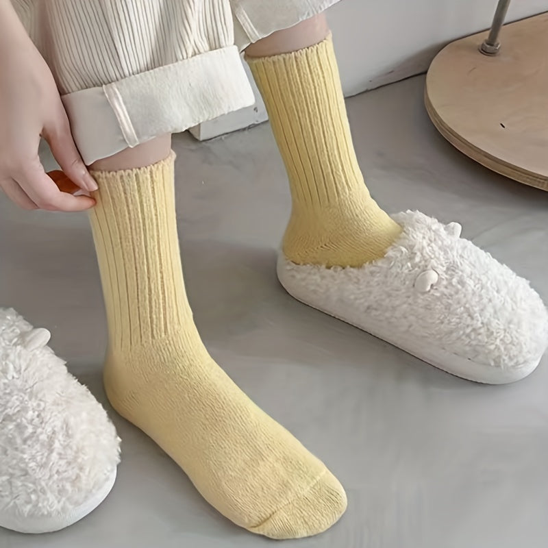 6 Pairs Soft Mid Tube Women's Socks Solid Colors