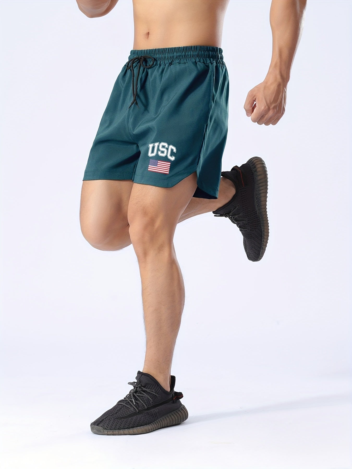 Quick Dry Drawstring Men's Swim Trunks Star And Stripes Print Board Shorts
