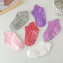 Toddler Girls Non-Slip Socks, 6 Pairs, Standing Pine Dot Design
