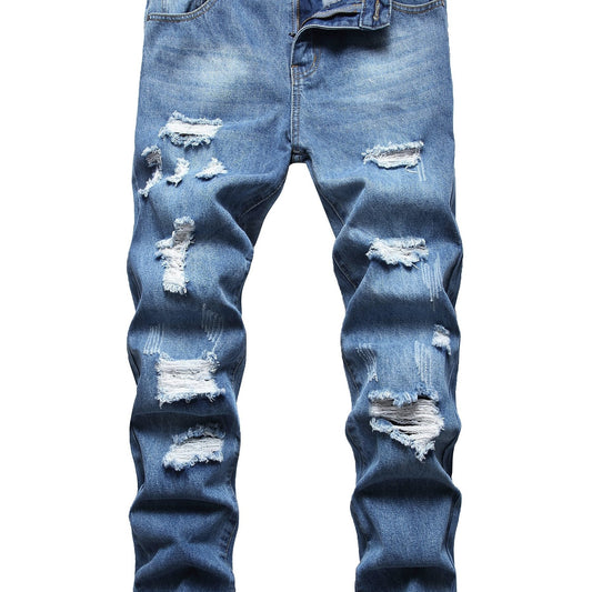 Retro Style Ripped Jeans Men's Casual Distressed Denim Pants