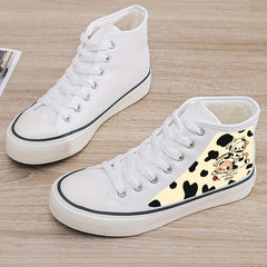 Cow Print Plush Lined Chunky Canvas Sneakers
