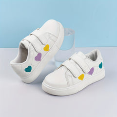 Boys' Heart Embroidered Casual Sneakers, Non Slip Low Top Shoes