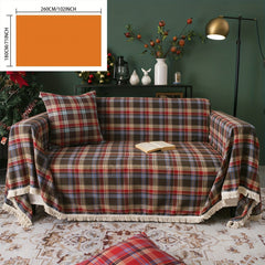 Retro Sofa Slipcover Christmas Coffee Red Woven Plaid Non-slip Sofa Cover