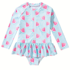 Watermelon Graphic Long Sleeve 1pc Swimsuit Girls Summer Clothes Gift