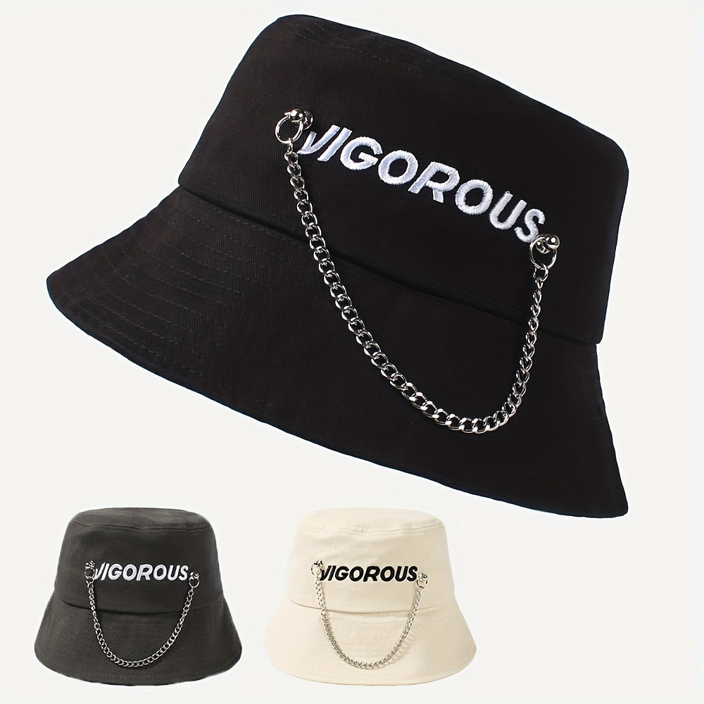 Chain Tassel Hip Hop Bucket Hat Letter Embroidery Solid Basin Hats