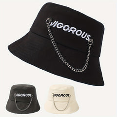 Chain Tassel Hip Hop Bucket Hat Letter Embroidery Solid Basin Hats