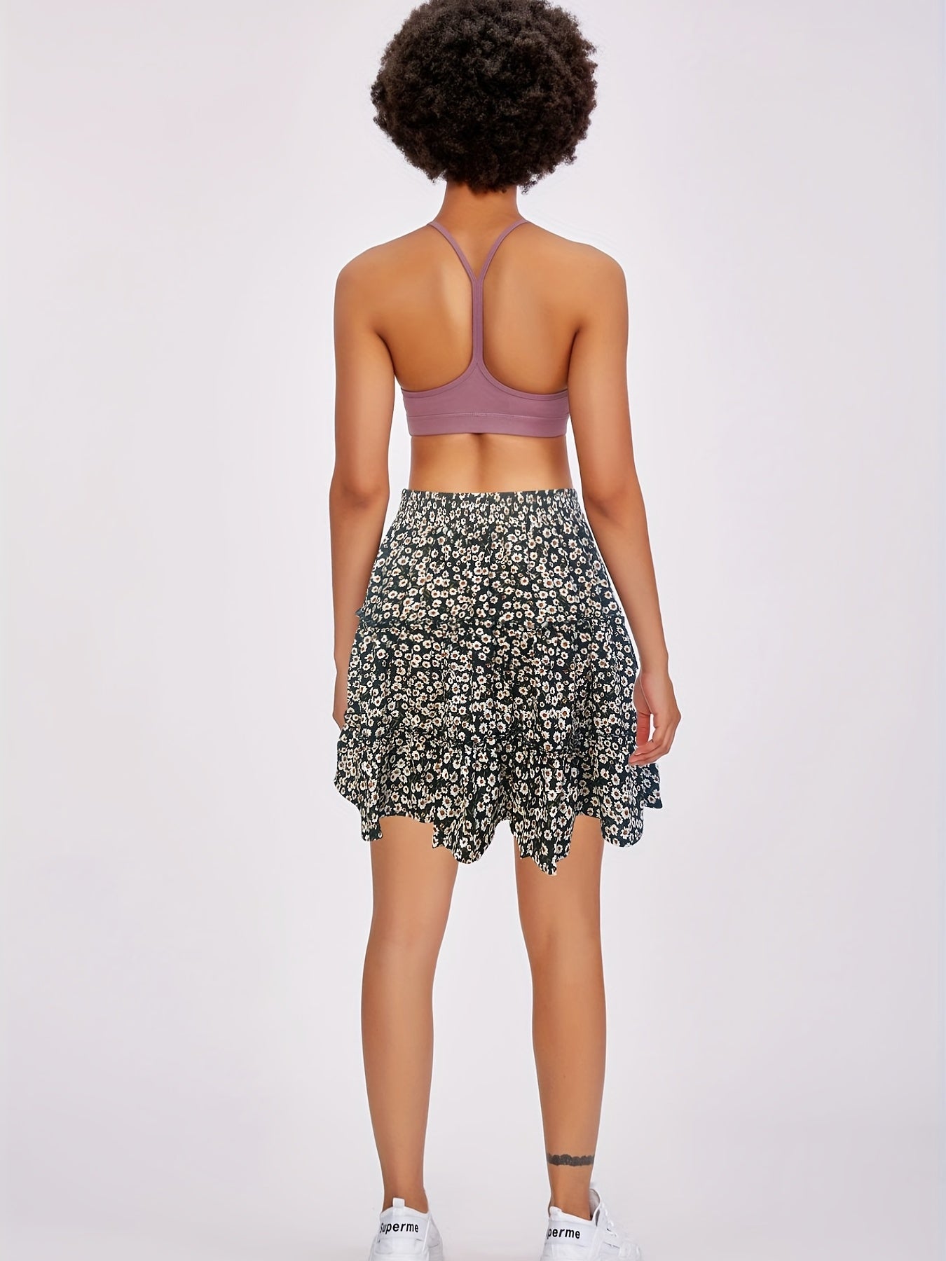 Floral Ruffle Layered Trim Skirt Boho Drawstring Women's Clothing
