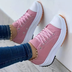 Women's Chunky Canvas Shoes Non Slip Lace Up Casual Sneakers Thick Sole