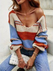 Striped V Neck Oversized Jumper
