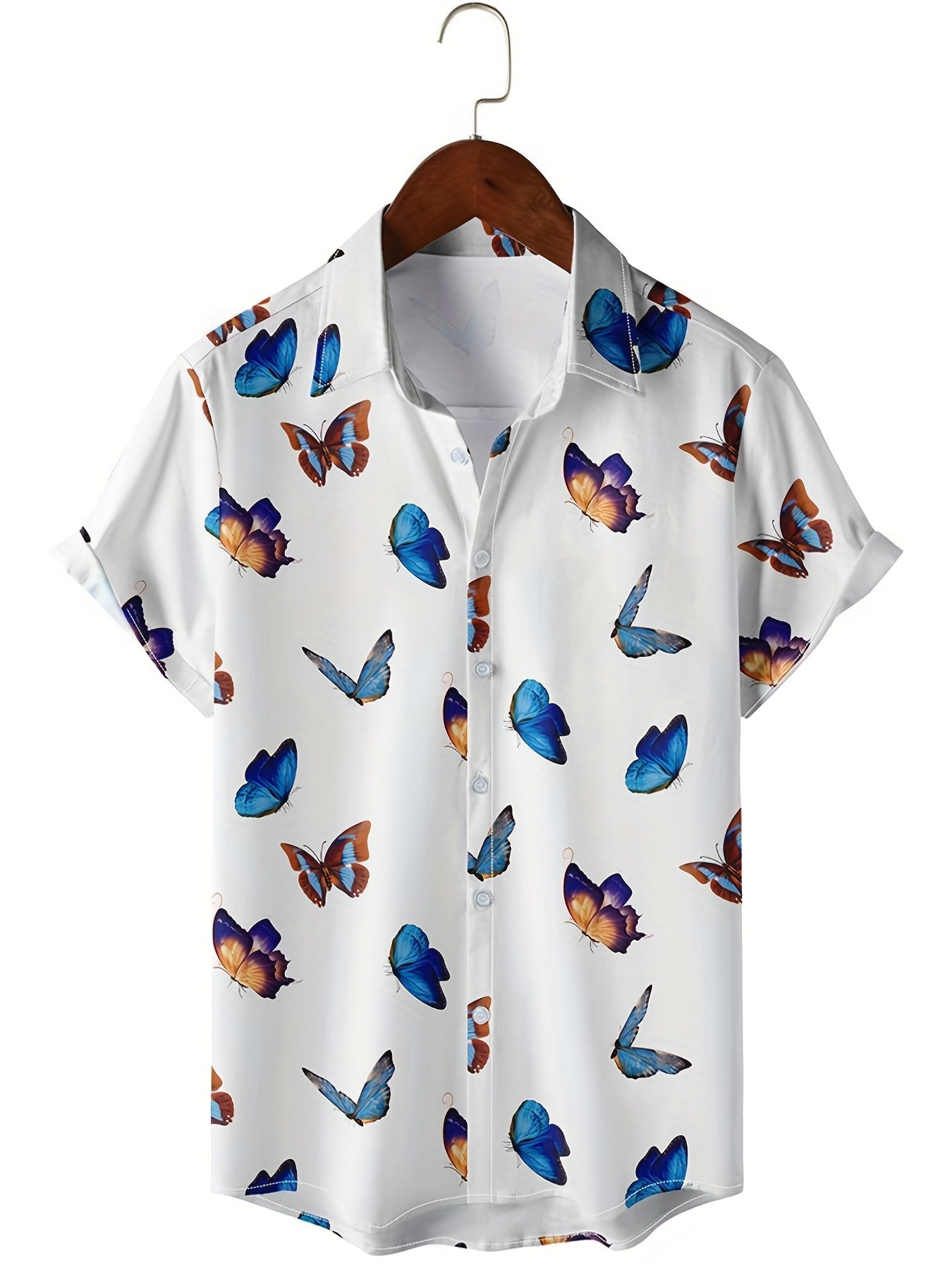 Butterfly Pattern Hawaiian Shirt Men's Casual Allover Print Short Sleeve Shirt