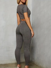 Heathered Twist Front V Neck Crop Top & Leggings Set