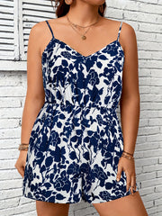 Floral Print V Neck Waist Wide Leg Cami Romper