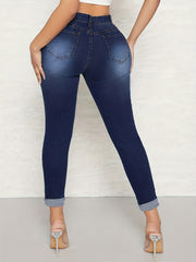 Ripped Holes Skinny Jeans Slim Fit Slash Pockets Stretch Curvy Denim