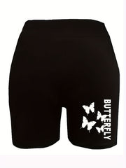 Plus Size Women's Butterfly Print High Rise Biker Shorts