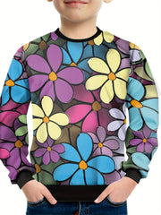 Boys Flower Pattern Sweatshirt Long Sleeve Pullover Top