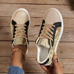 Floral Graphic Lace-up Sporty Flats Women's Shoes