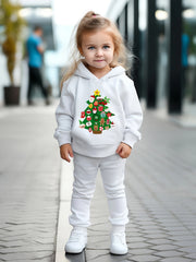 Cartoon Christmas Tree Outfit Girls Hoodie Jogger Pants Set
