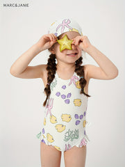 Toddler Girls Fish Pattern Swimsuit & Swim Hat Set
