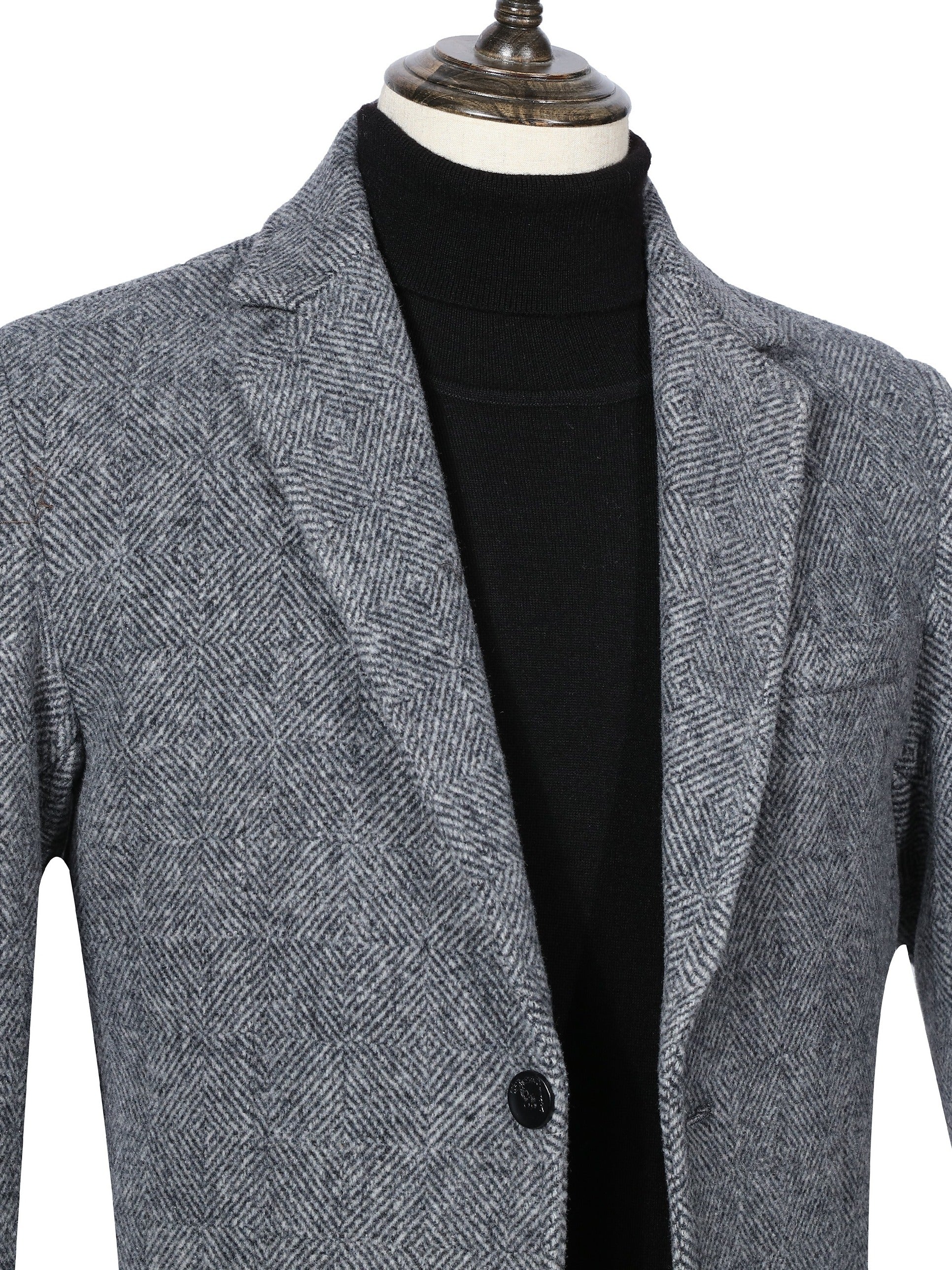 Men's Semi-Formal Mid-Length Button-Up Lapel Coat for Fall/Winter Business