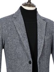 Men's Semi-Formal Mid-Length Button-Up Lapel Coat for Fall/Winter Business