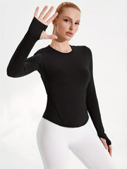 Women Basic Long Sleeve Solid Crew Neck Crop Tops