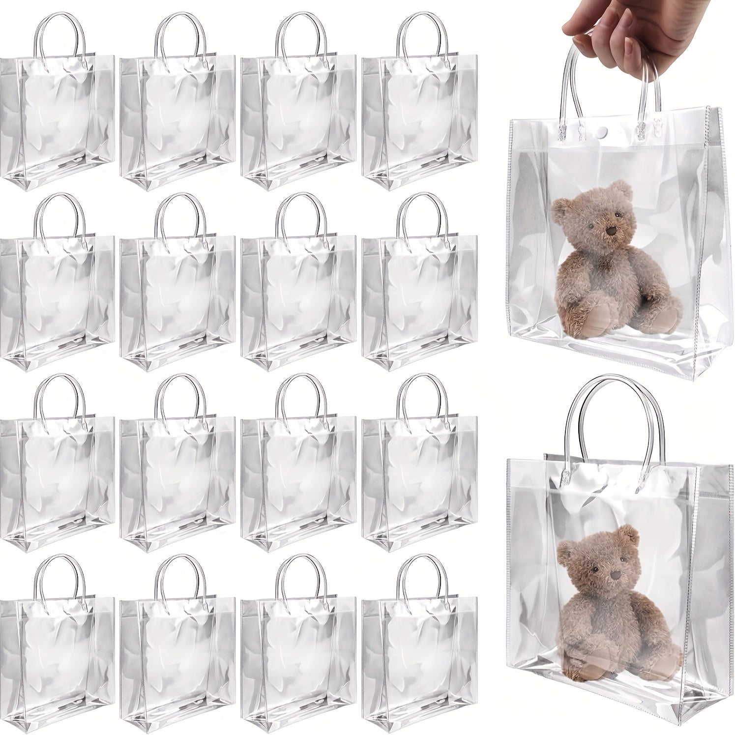 5pcs Transparent Plastic Gift Bags With Handle Reusable PVC Plastic Handbags