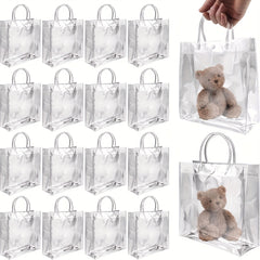 5pcs Transparent Plastic Gift Bags With Handle Reusable PVC Plastic Handbags