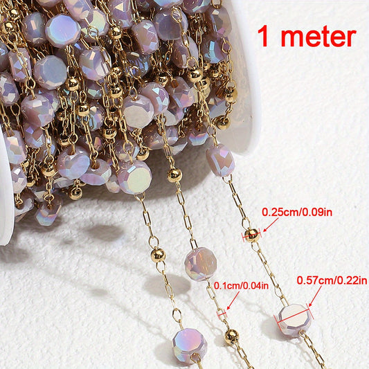 1m Stainless Steel Crystal Stone Chain Purple Beaded Sweater Chain