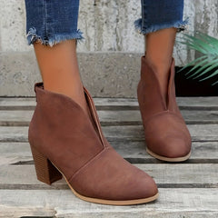 Vintage V-Cut Block Heel Ankle Boots