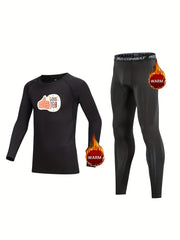 2pcs Kids Compression Fleece Sets Cartoon Thumb Long Sleeve