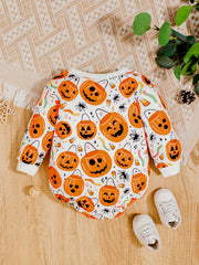 Baby Girls Pumpkin Head Full Print Pullover Romper Creeper